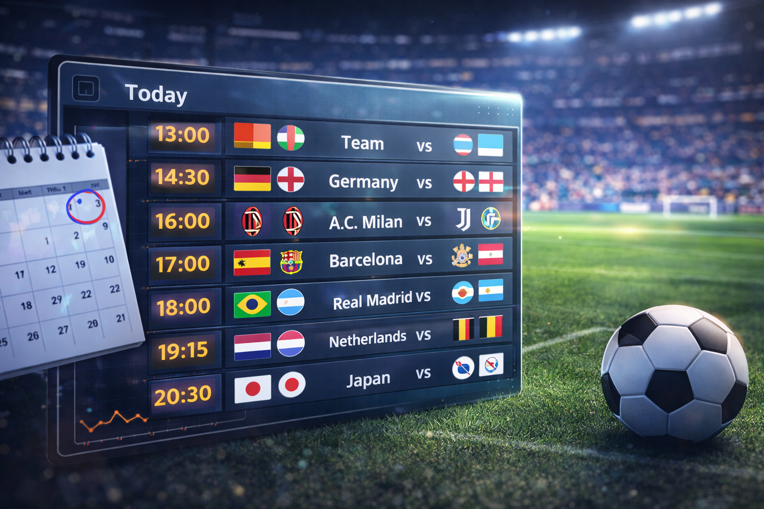 Lịch thi đấu bóng đá hôm nay